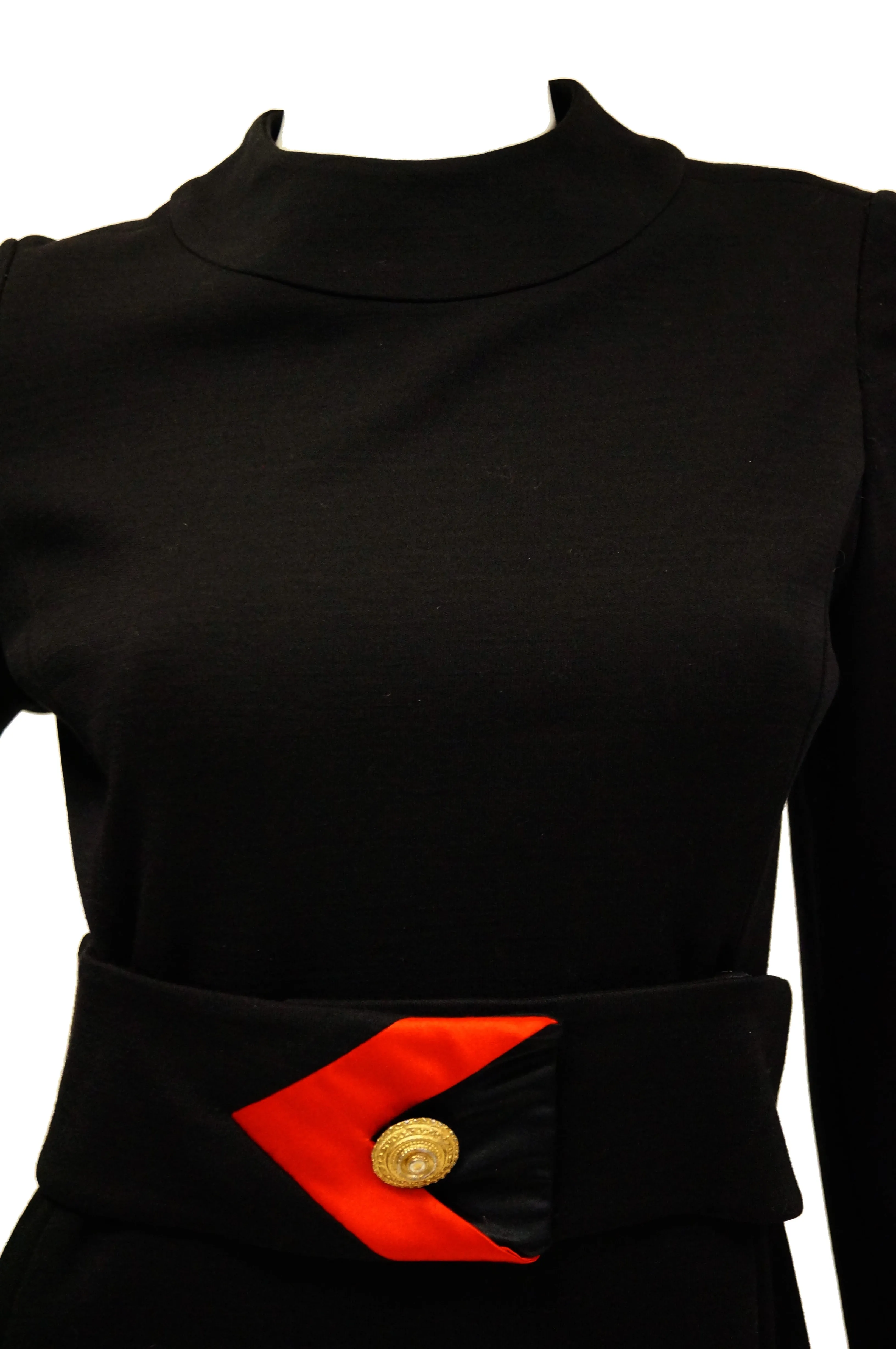 1960s Joseph Stein by Muriel Reade Wool Black and Red Arrow Accent Mod Dress