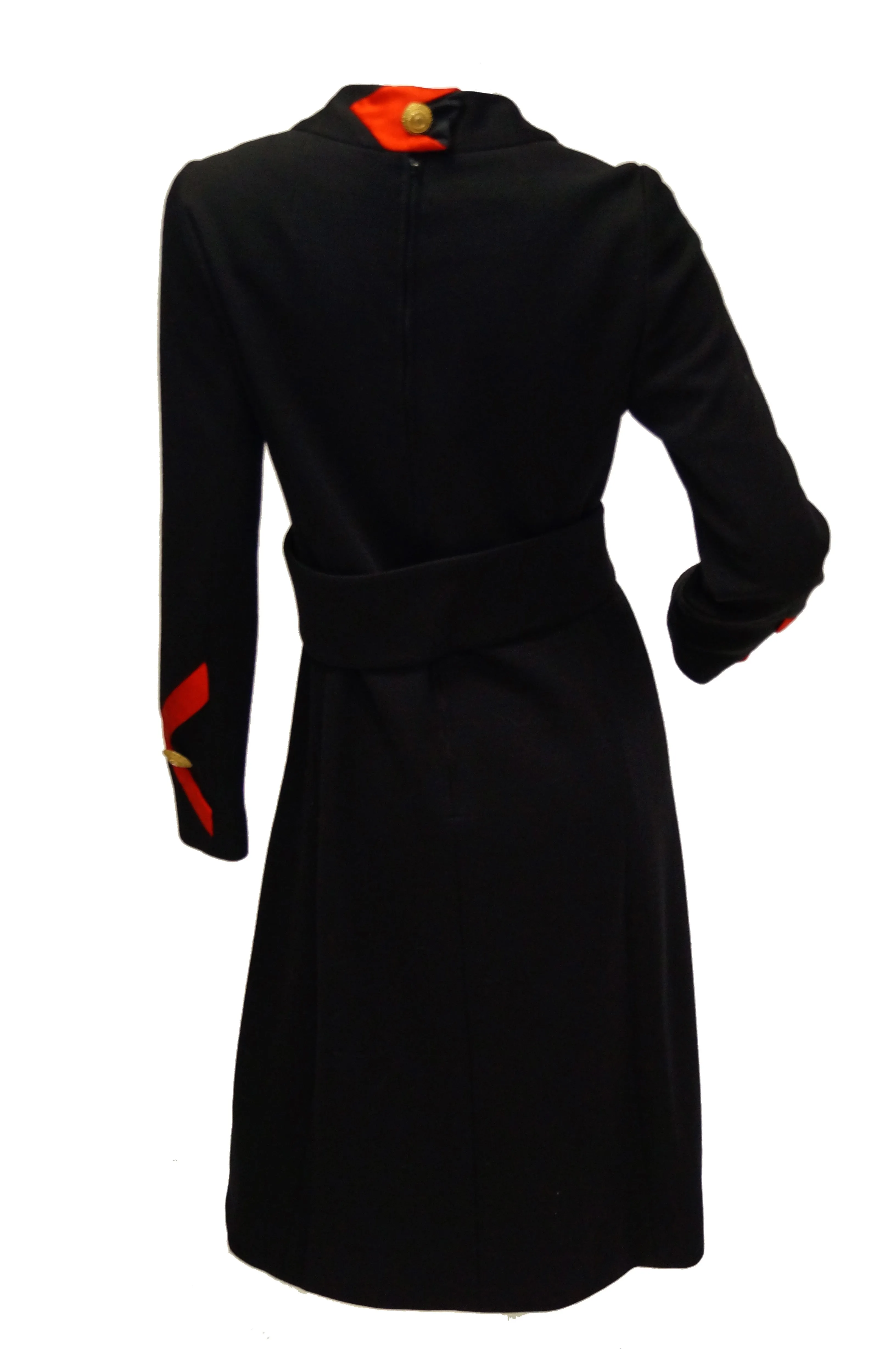 1960s Joseph Stein by Muriel Reade Wool Black and Red Arrow Accent Mod Dress