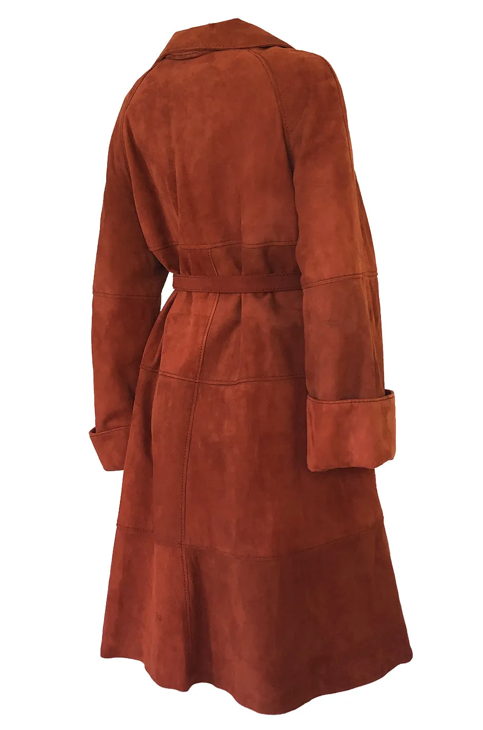 1960s Rust Colored Soft Suede Voluminous Swing Tent Coat w Belt