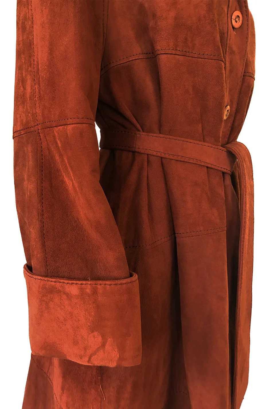 1960s Rust Colored Soft Suede Voluminous Swing Tent Coat w Belt