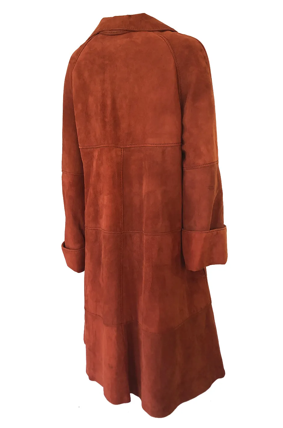 1960s Rust Colored Soft Suede Voluminous Swing Tent Coat w Belt