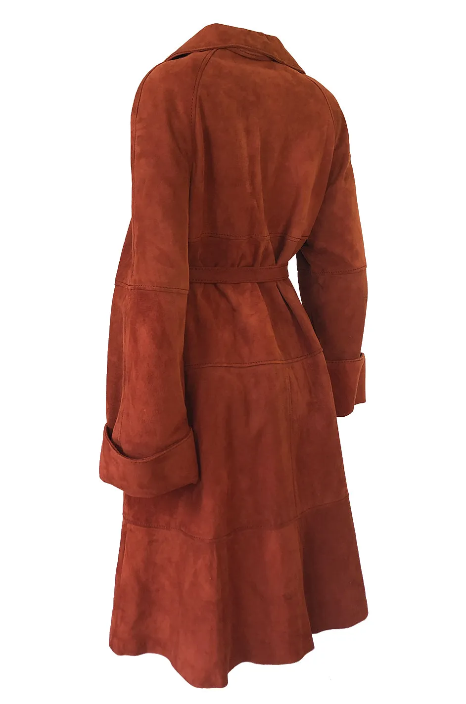 1960s Rust Colored Soft Suede Voluminous Swing Tent Coat w Belt