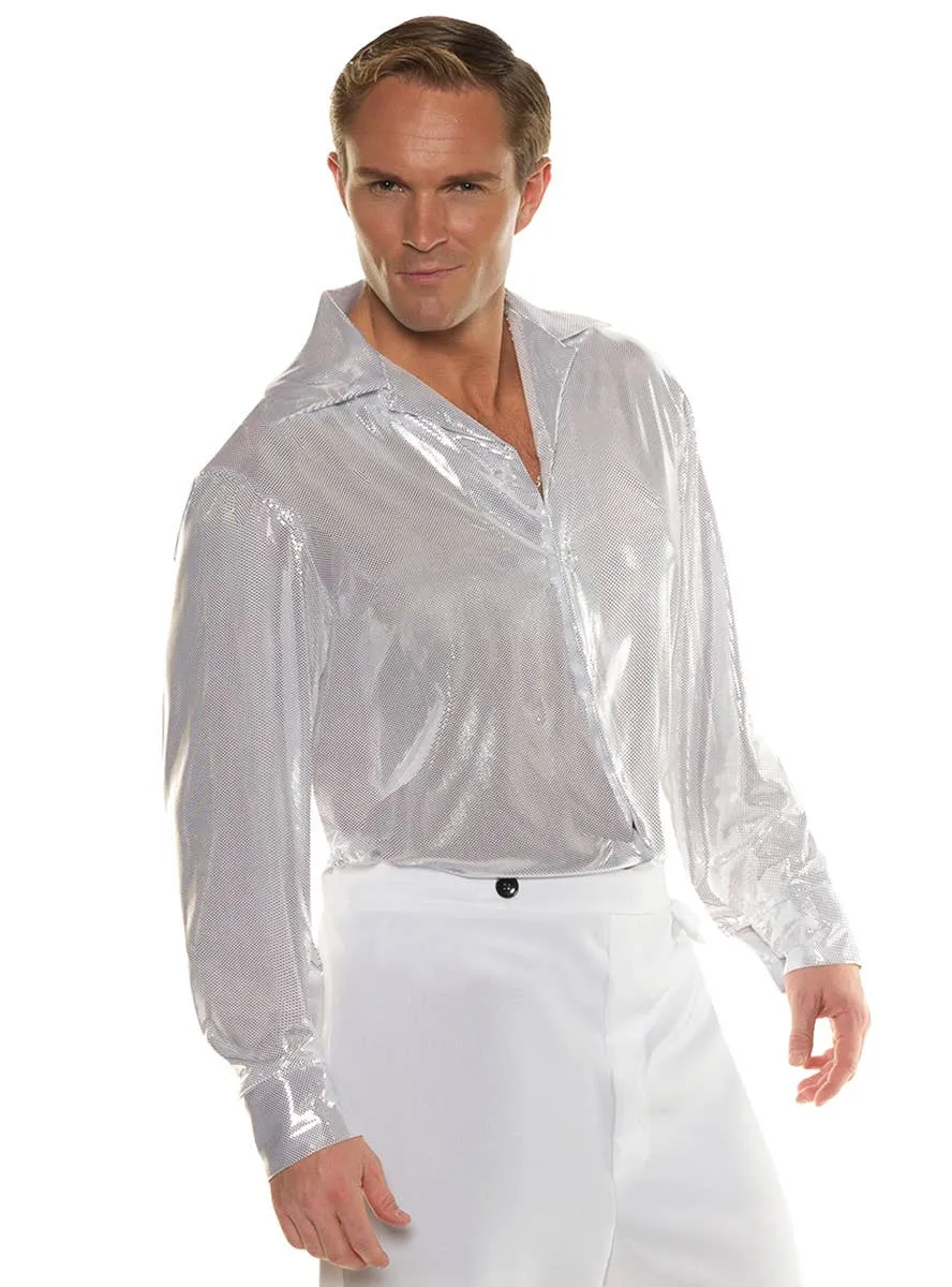 1970s Silver Disco Mens Plus Size Costume Shirt