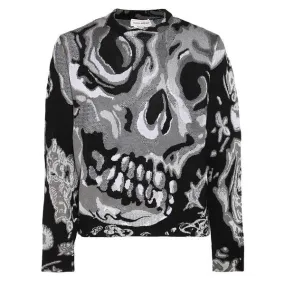 ALEXANDER MCQUEEN Men's Black Skull Jacquard Crew Neck Sweater