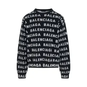 All-Over Logo Knit Sweater in Black/White