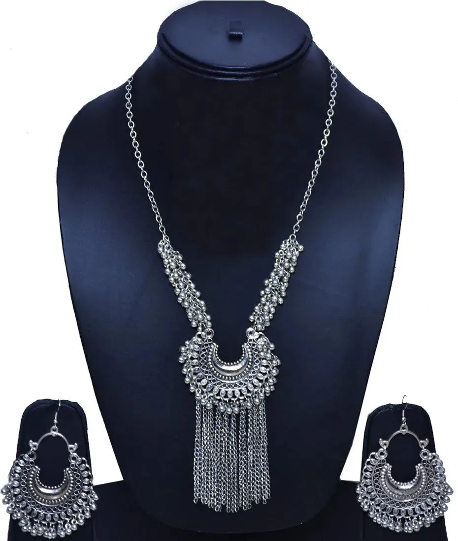 Alloy Silver Plated Oxidised Jewellery Set