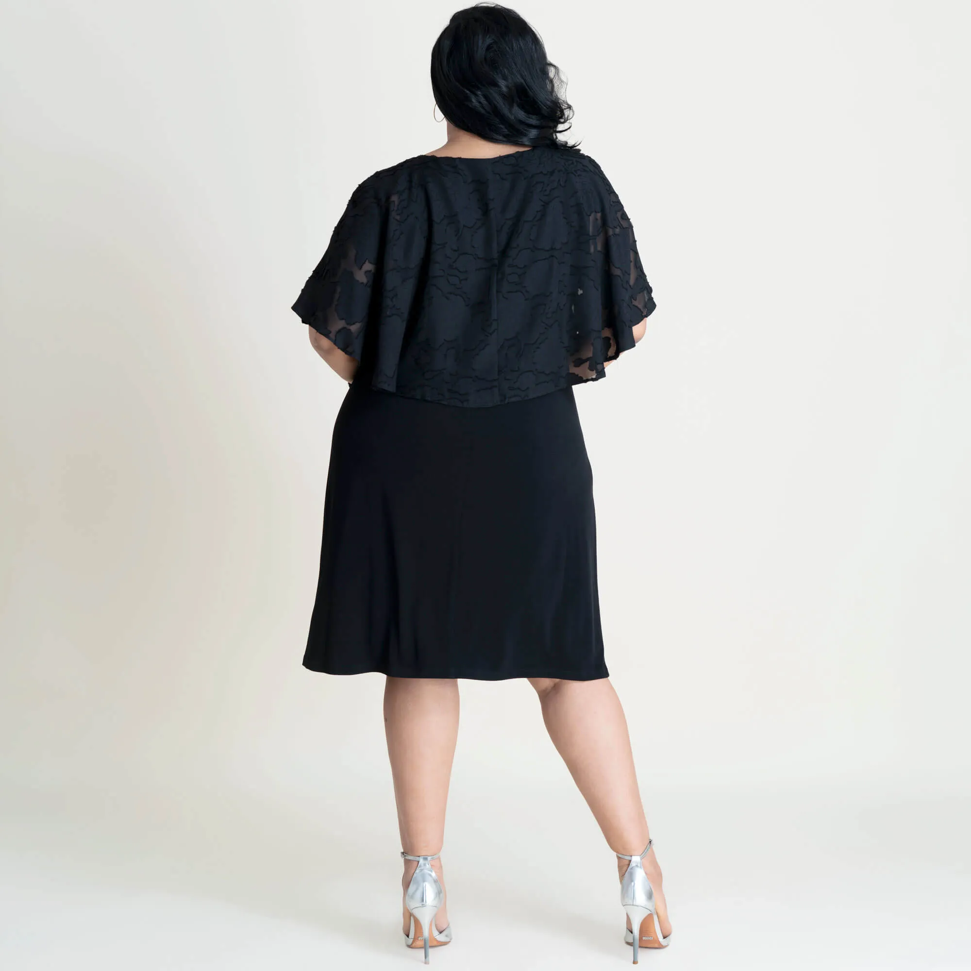 Alyssa Black Chiffon Burnout Cape Dress