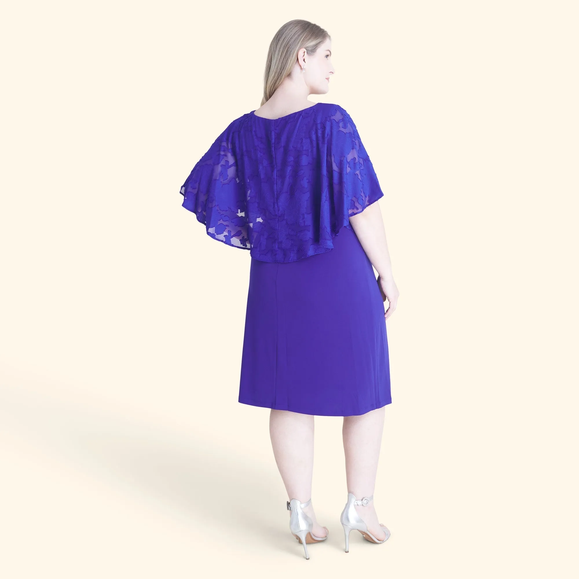 Alyssa Deep Cobalt Chiffon Burnout Cape Dress