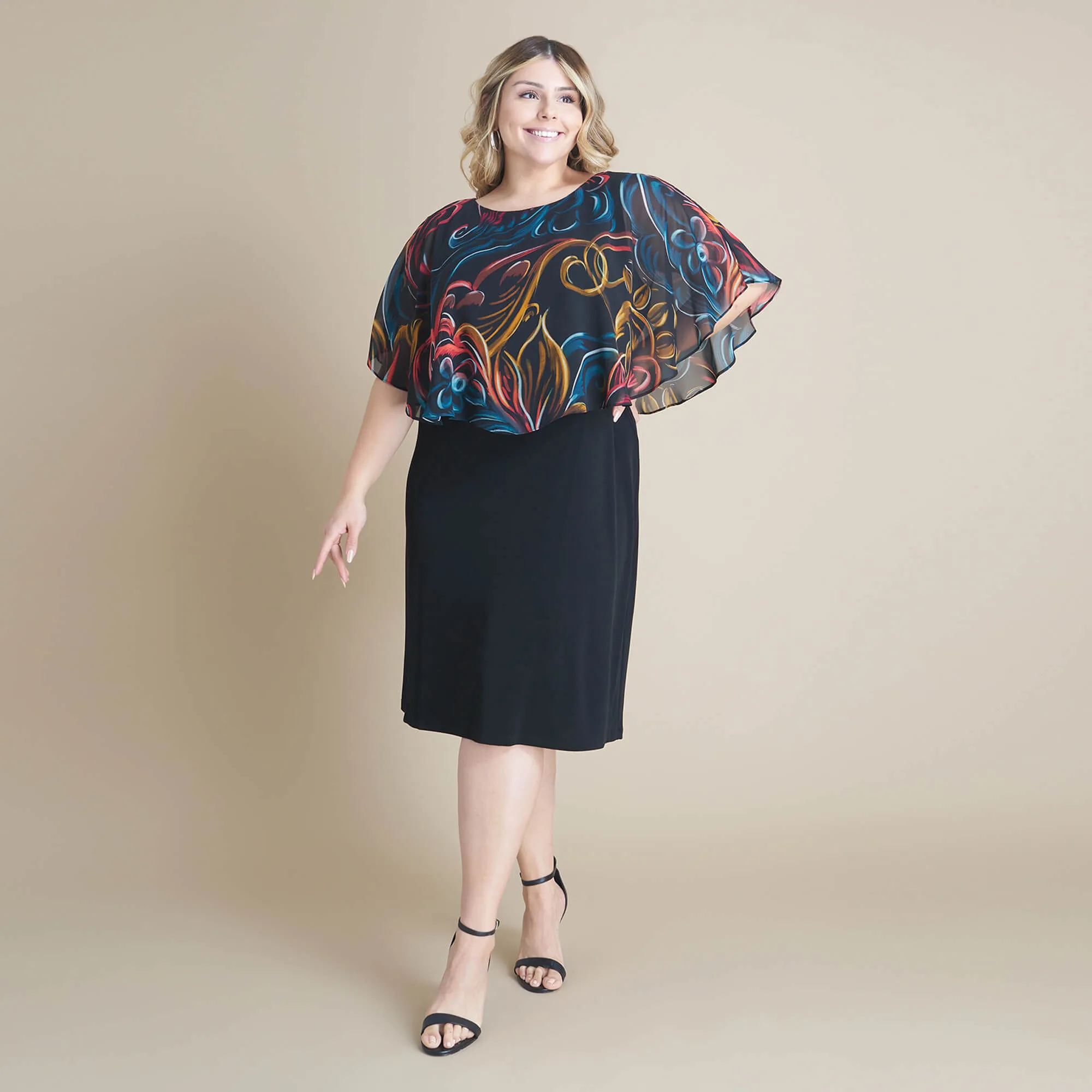 Alyssa Rust Chiffon Cape Dress