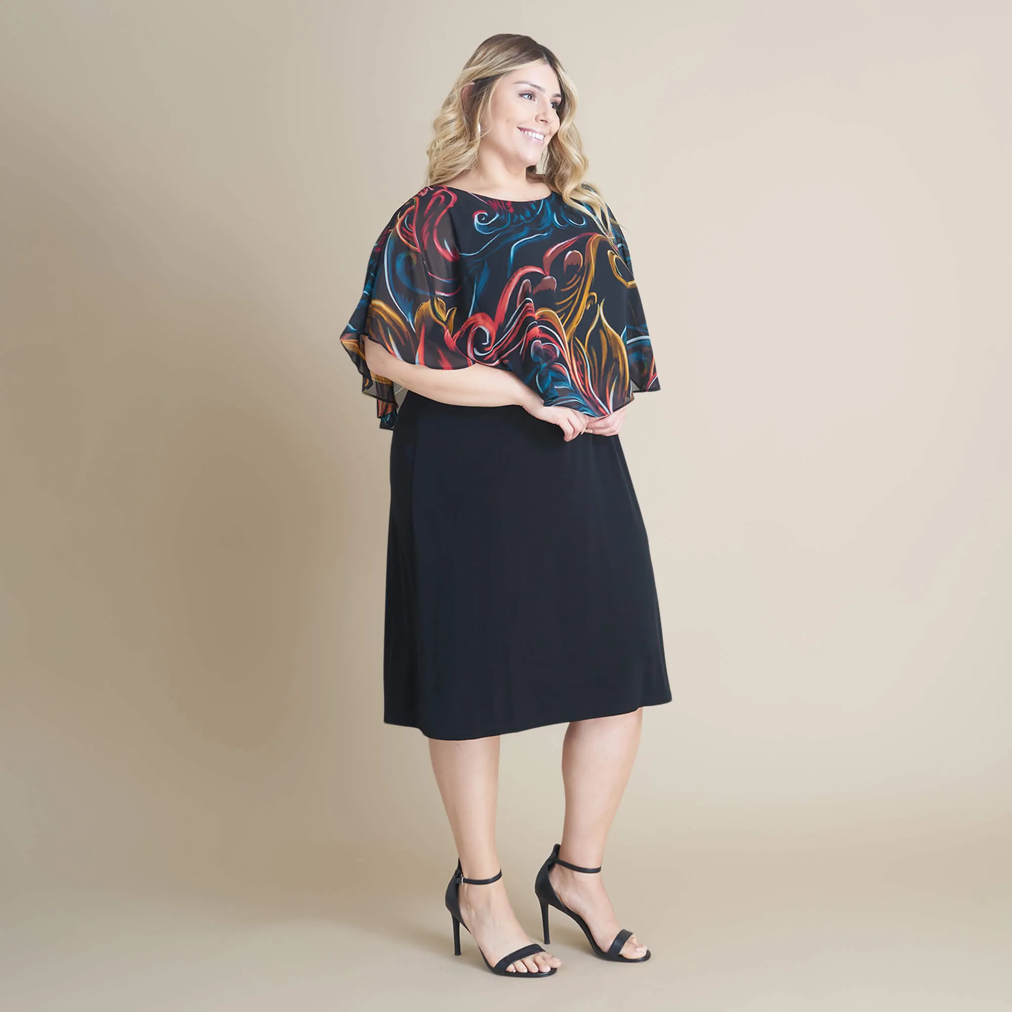 Alyssa Rust Chiffon Cape Dress