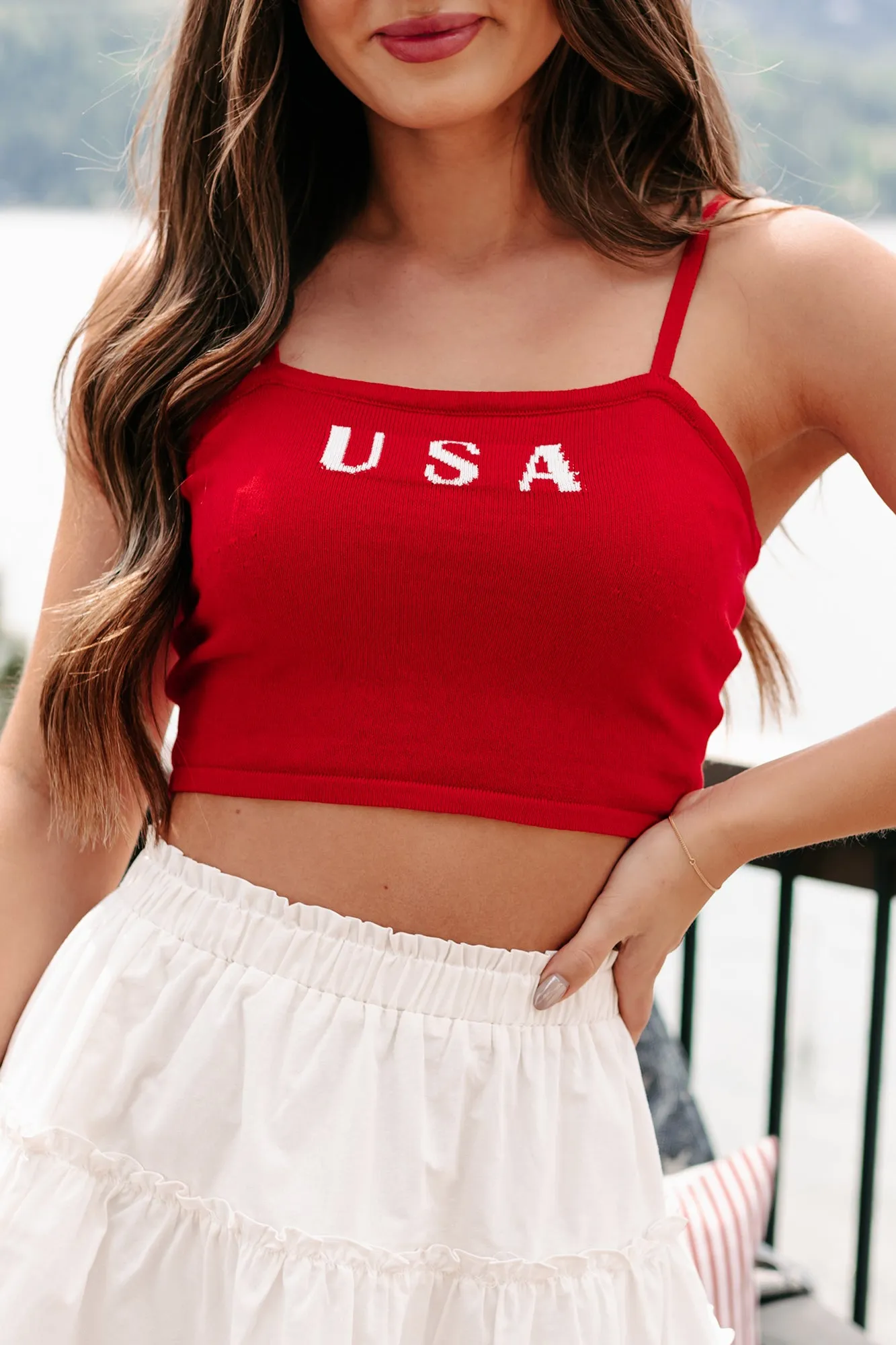 American Child "USA" Knit Crop Tank (Red)