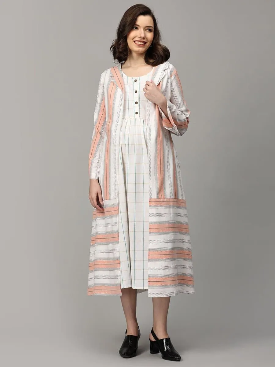 Apricot Aura Stripe Maternity and Nursing Shacket Dress