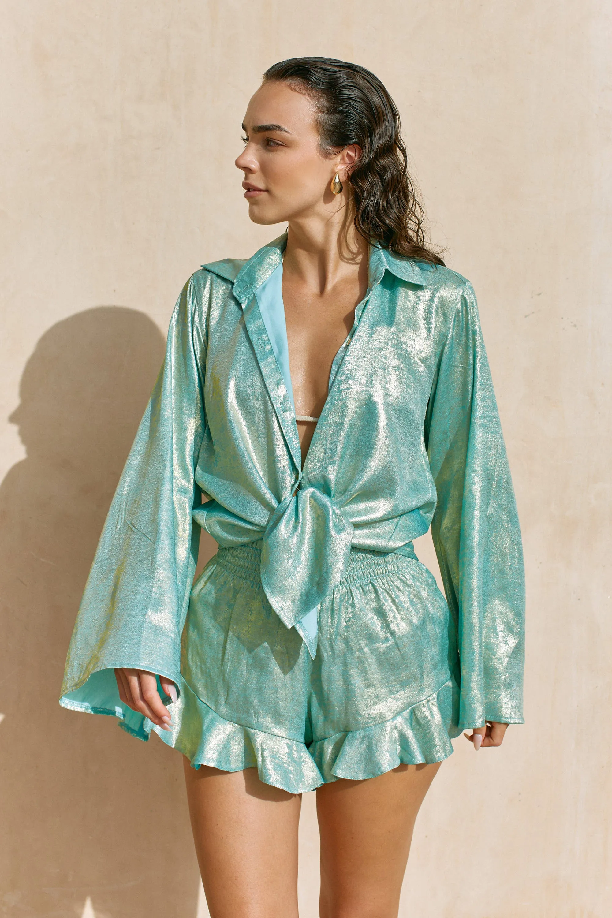 Ariella Metallic Shirt Blue