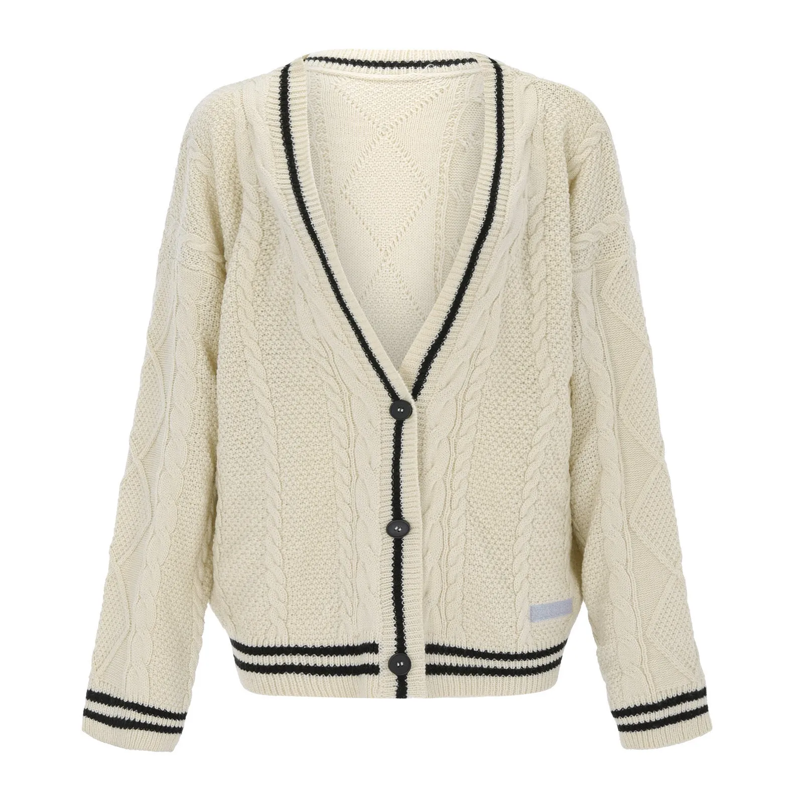 Autumn and Winter Solid Color Long Sleeve Cardigan Feminine Commuting Batwing Knitted Off-white Single-breasted Sweater Jacket