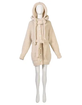 Balenciaga Vintage AW 2007 by Nicolas Ghesquière Cream Knit Wool Oversized Hooded Sweater Coat