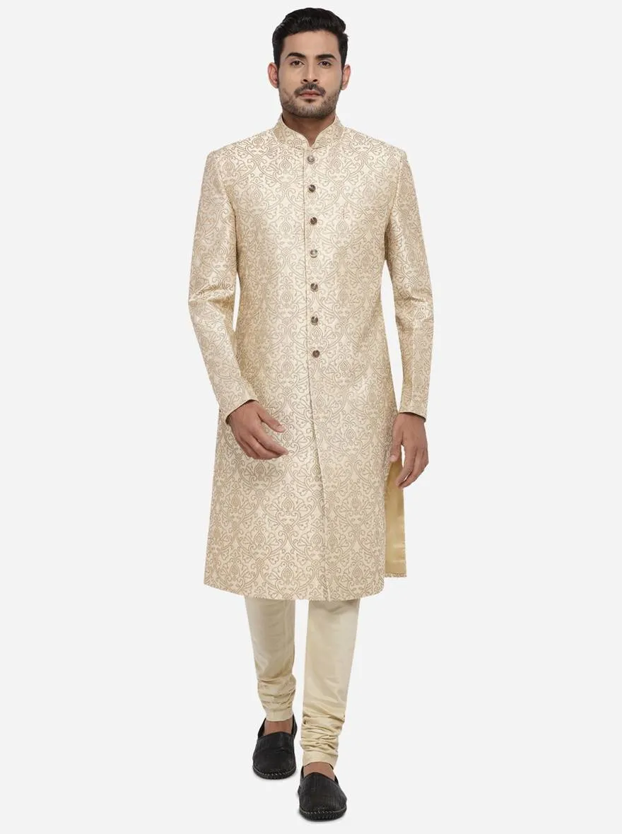 Beige & Golden Sherwani | Azania