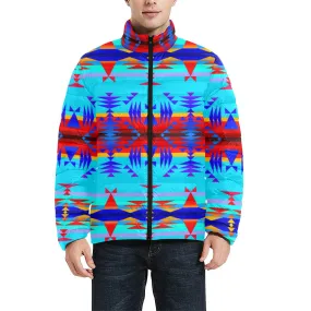 Between the Mountains Blue Men's Stand Collar Padded Jacket