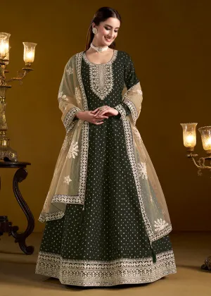 Black Chanderi Butti Embroidered Festive Anarkali Suit