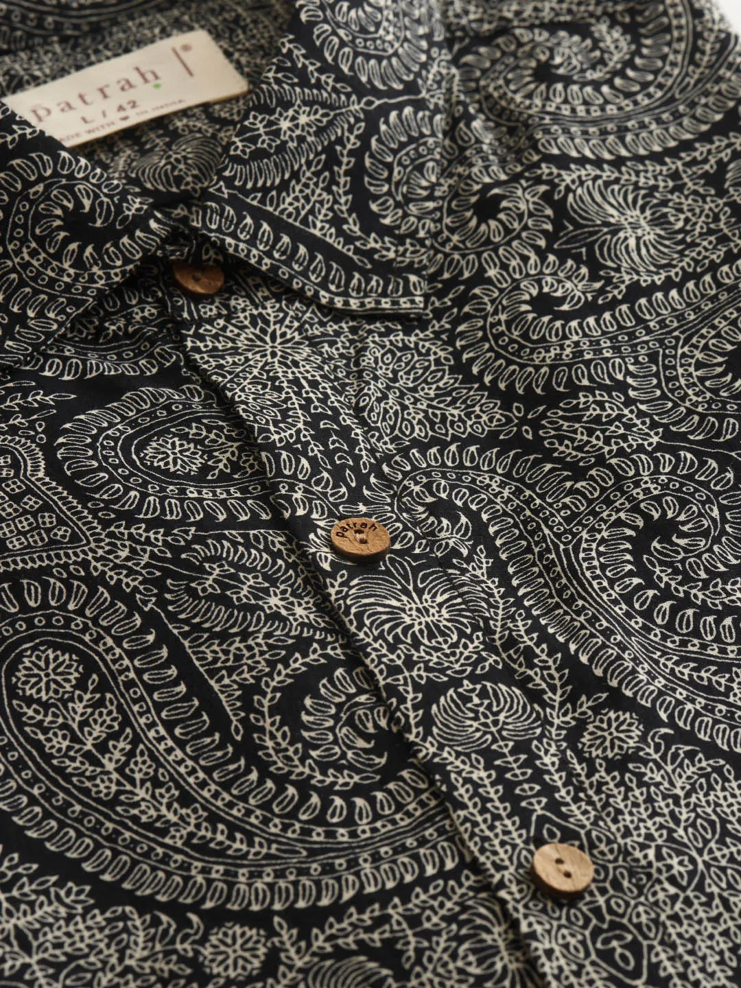 Black Ethnic Paiseley Printed Cotton Shirt