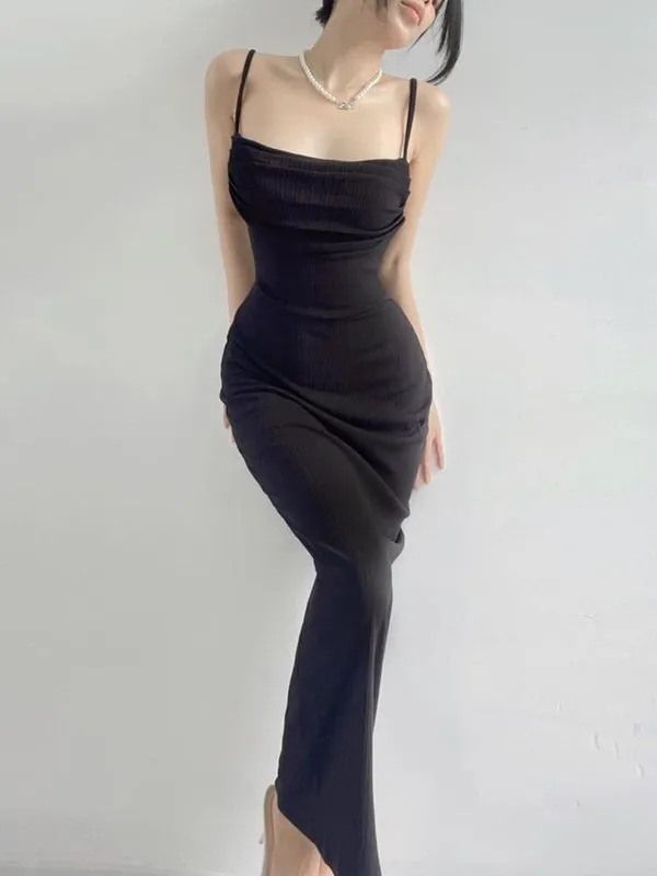 Black Midi Backless Bodycon Dress