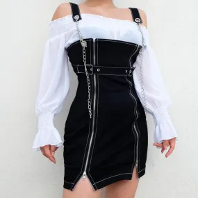 Black Punk Zipper Split Sexy Bodycon Dress