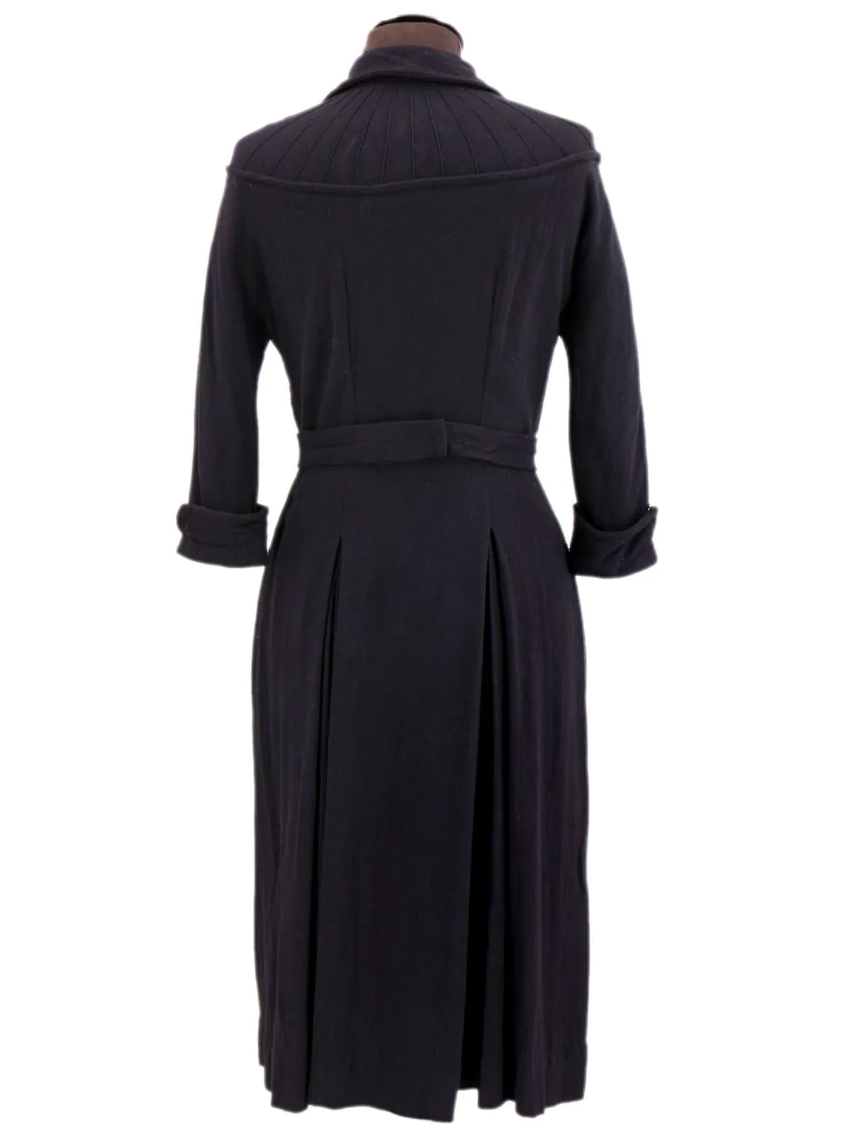 Black Vintage Sunray Pleat Wool Dress