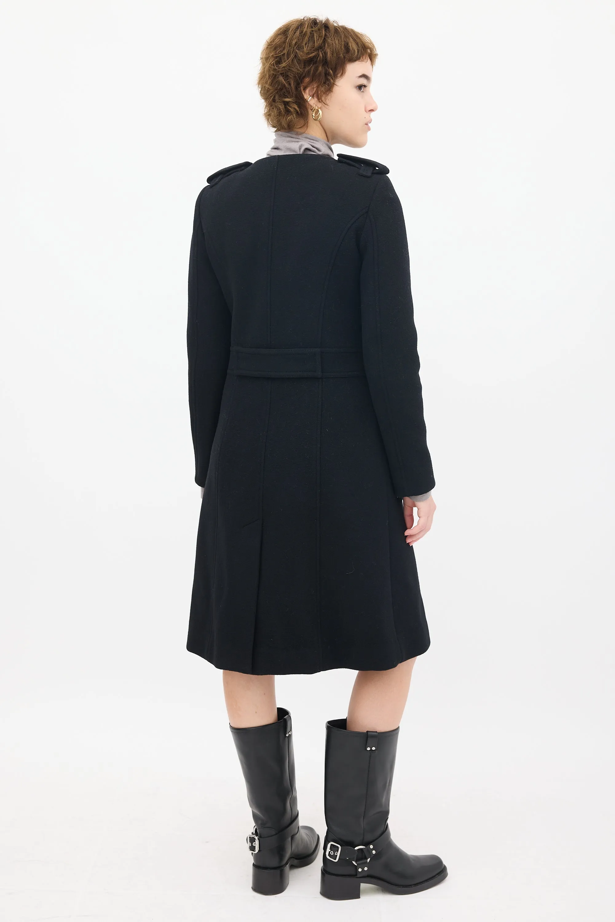 Black Wool Military Cargo Coat