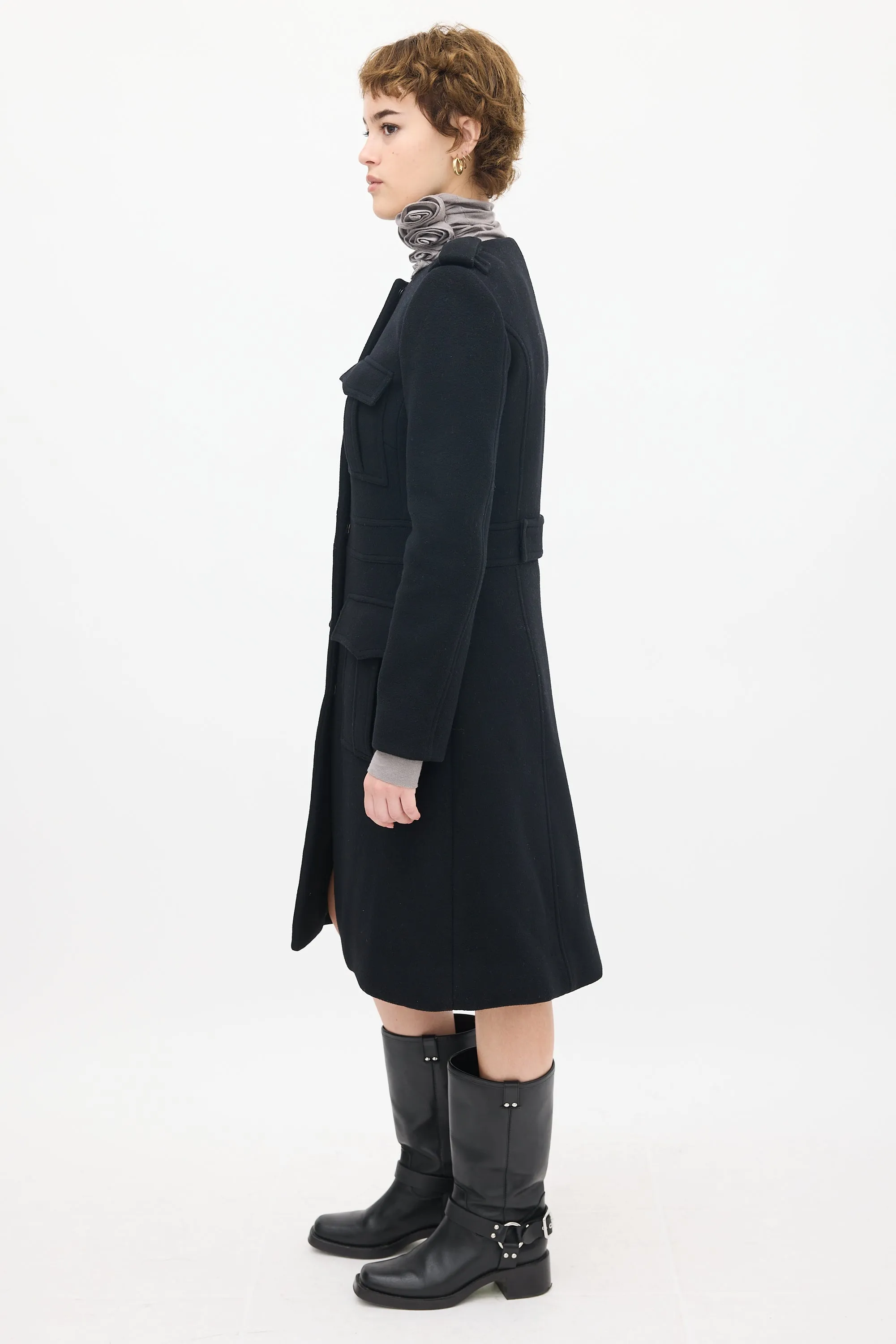 Black Wool Military Cargo Coat