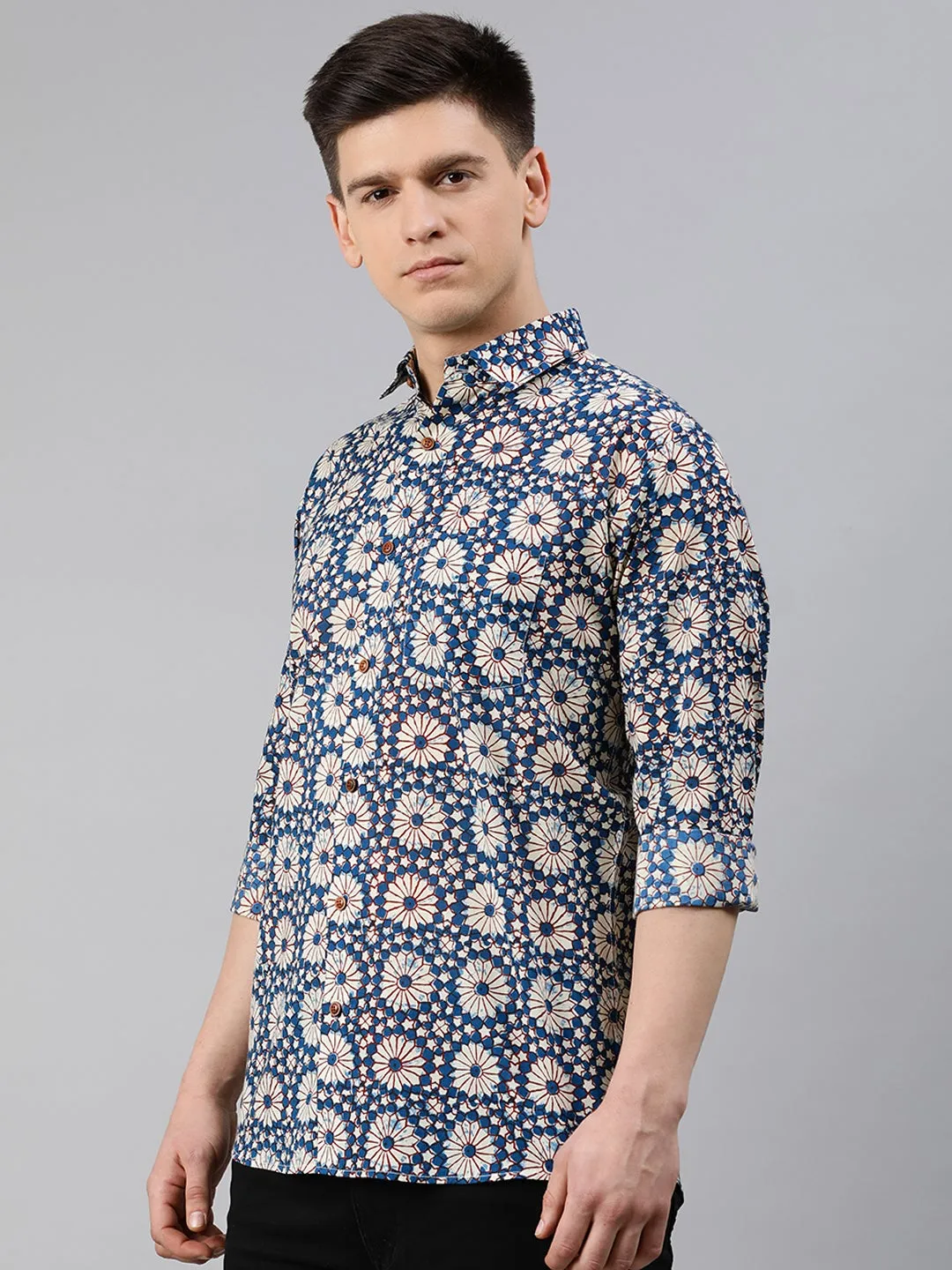 Blue Cotton Full Sleeves Shirts For Men-Mmf024