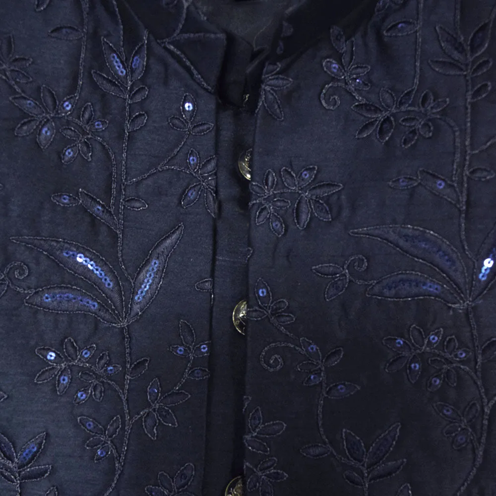 Blue Embroidered Jacket With Kurta & Pant