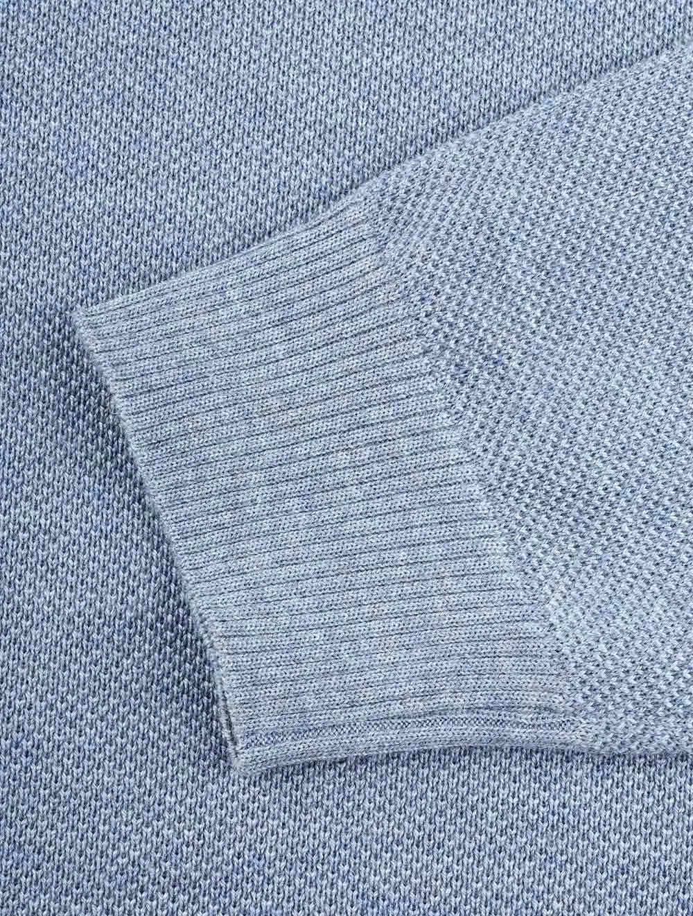 Blue Half Zip Textured Merino Wool Jumper