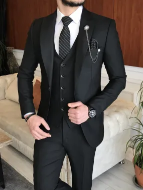 Bojoni Cagliari  Black Slim-Fit Suit 3-Piece