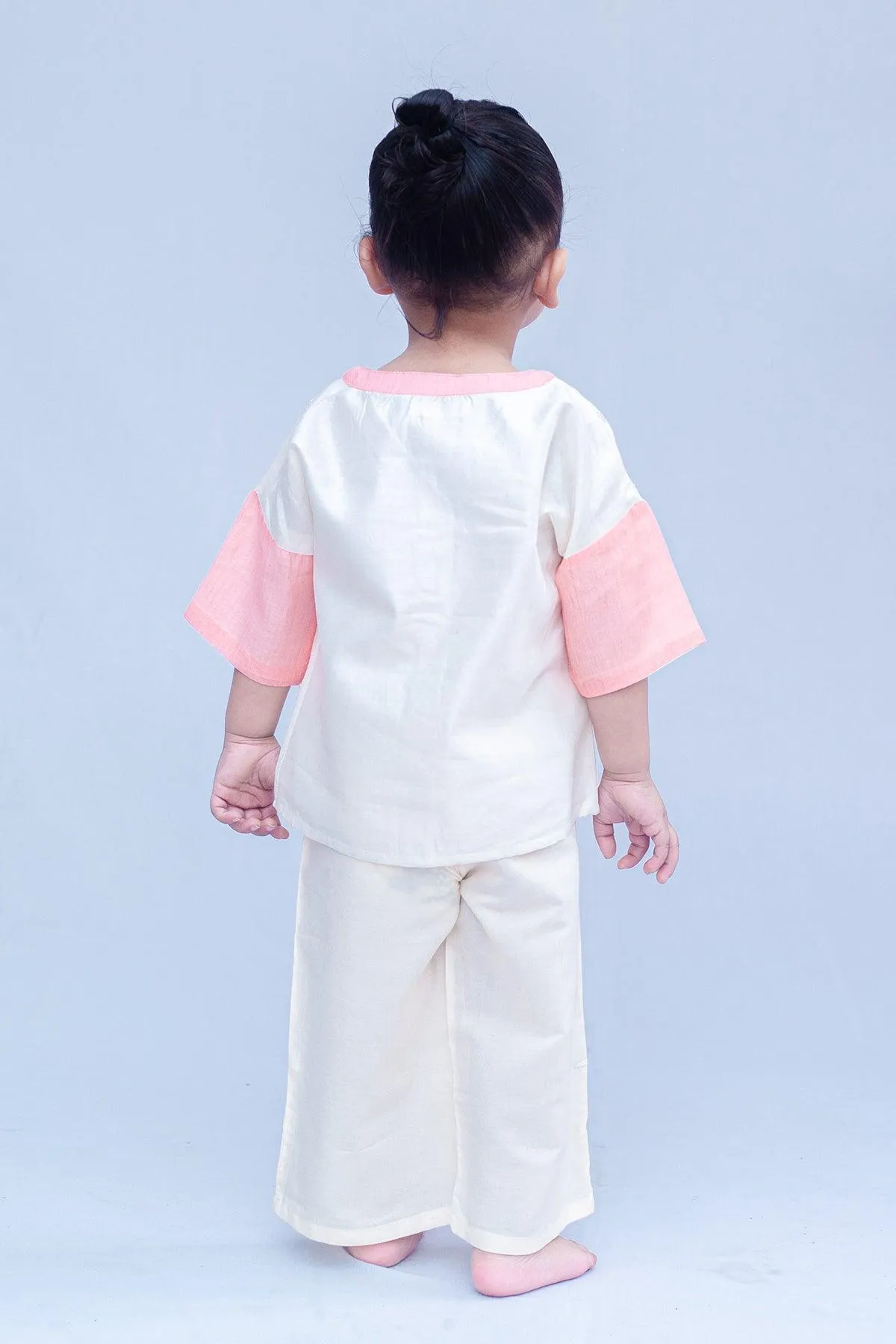 Boys Chanderi Partywear Shirt with Sequins - Peach & Offwhite