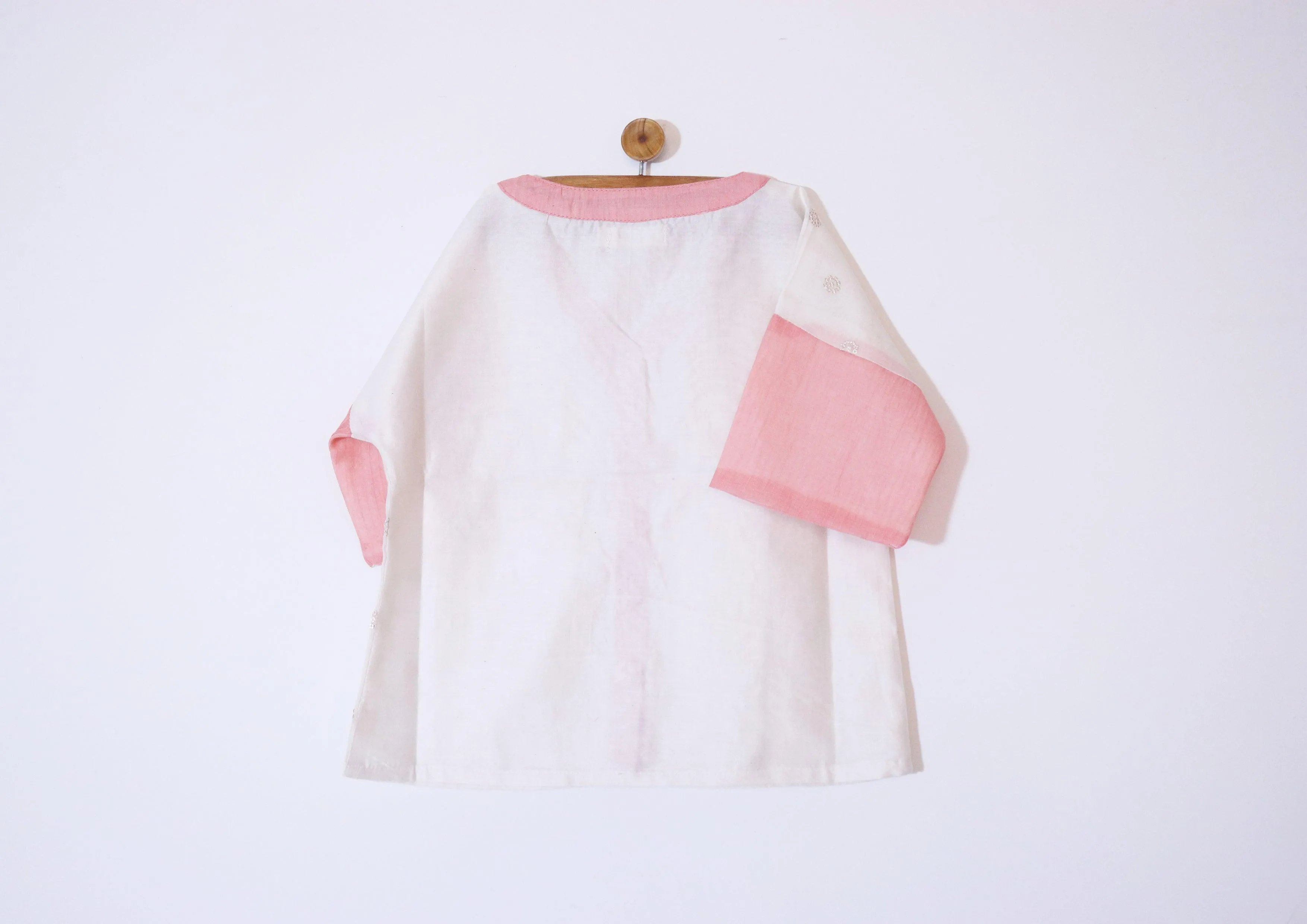 Boys Chanderi Partywear Shirt with Sequins - Peach & Offwhite