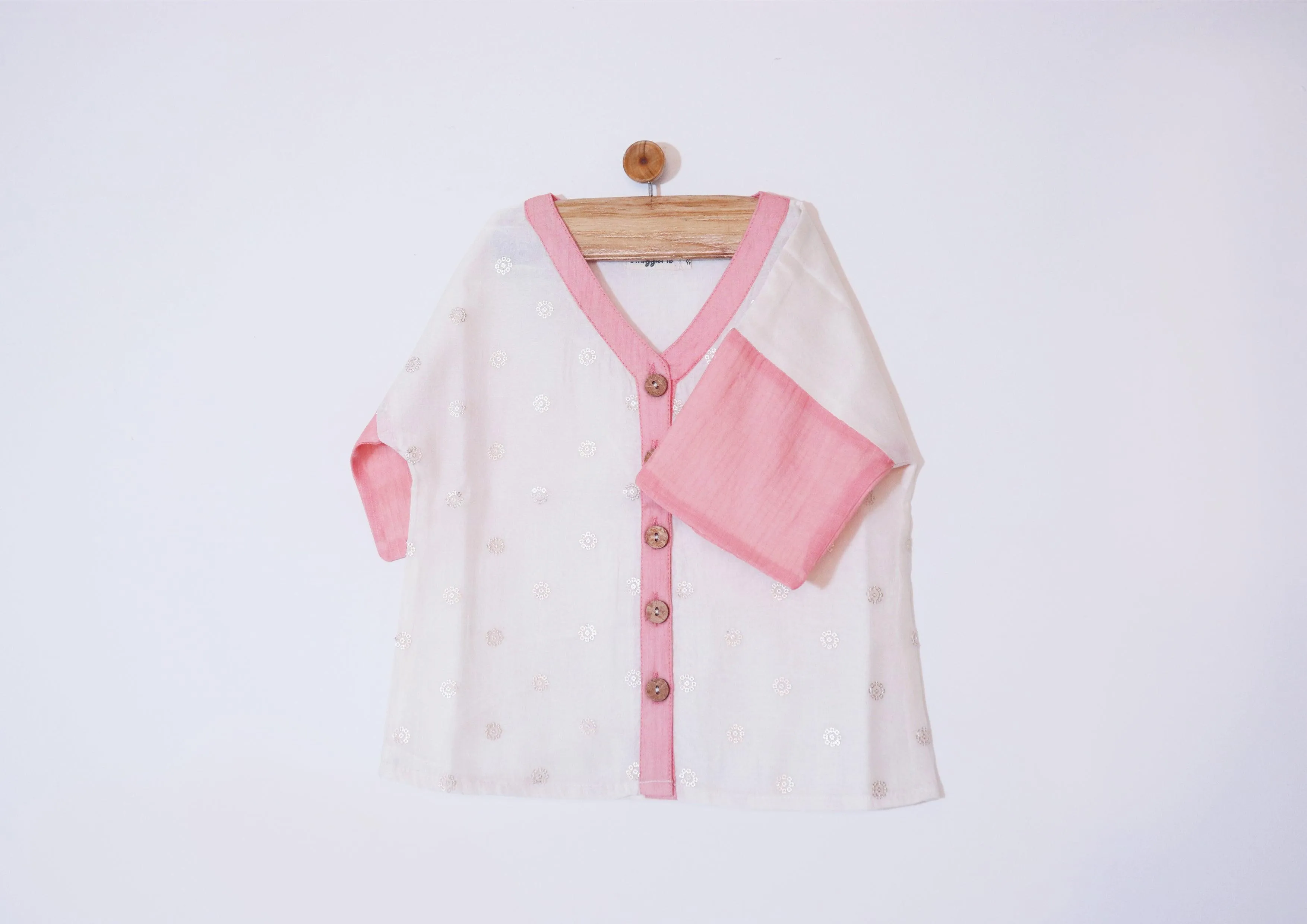 Boys Chanderi Partywear Shirt with Sequins - Peach & Offwhite