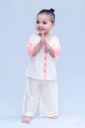 Boys Chanderi Partywear Shirt with Sequins - Peach & Offwhite