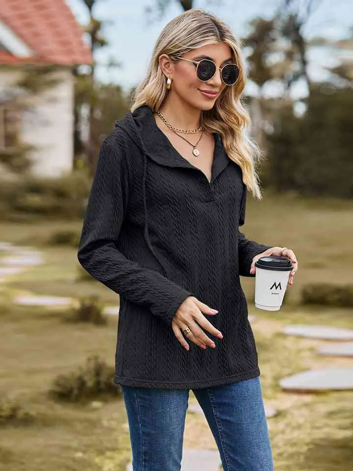 Cable-Knit Hooded Blouse