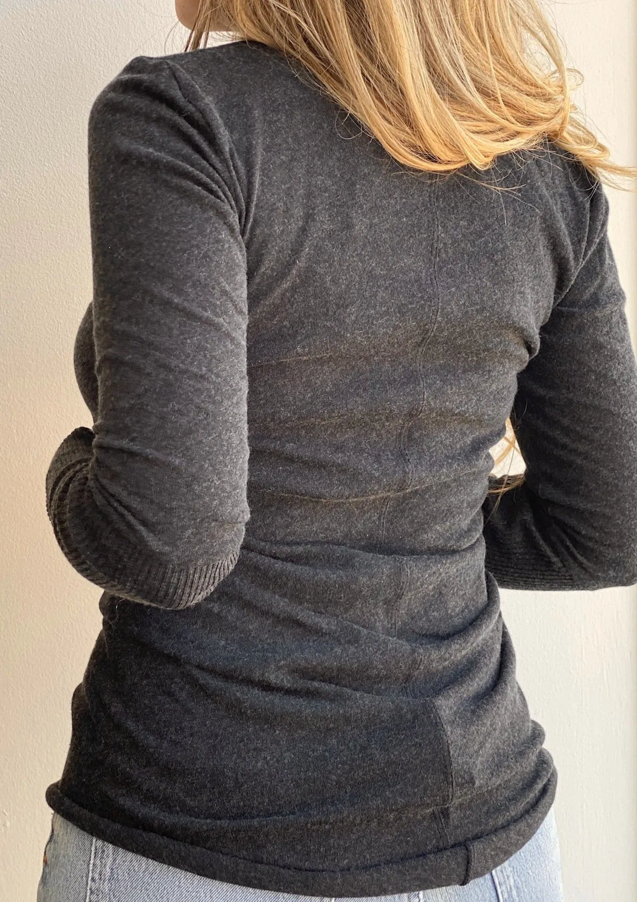 Cashmere Cuffed Crew Neck Sweater - Charcoal - XS