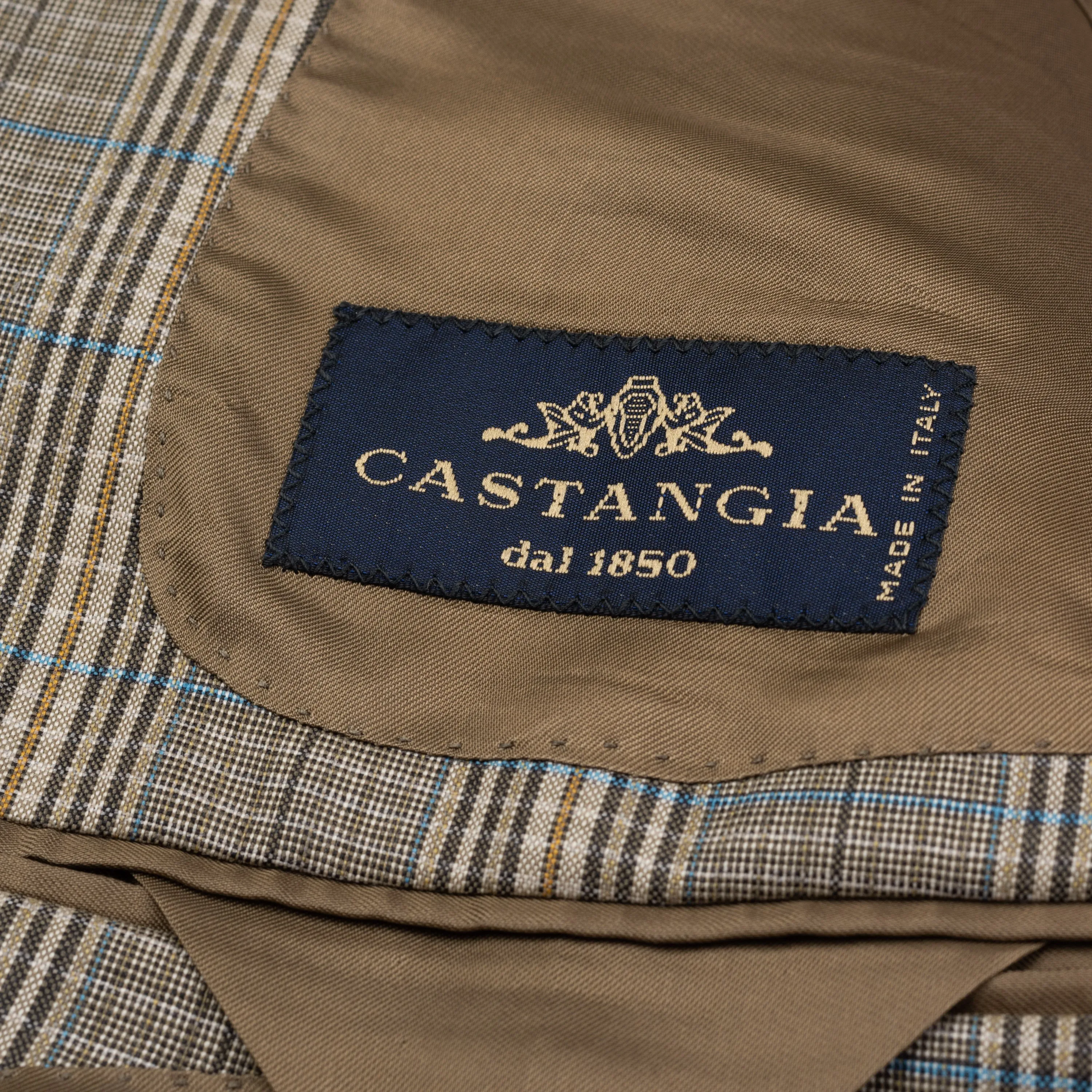 CASTANGIA 1850 Khaki Plaid Wool Sport Coat Jacket EU 48 NEW US 38