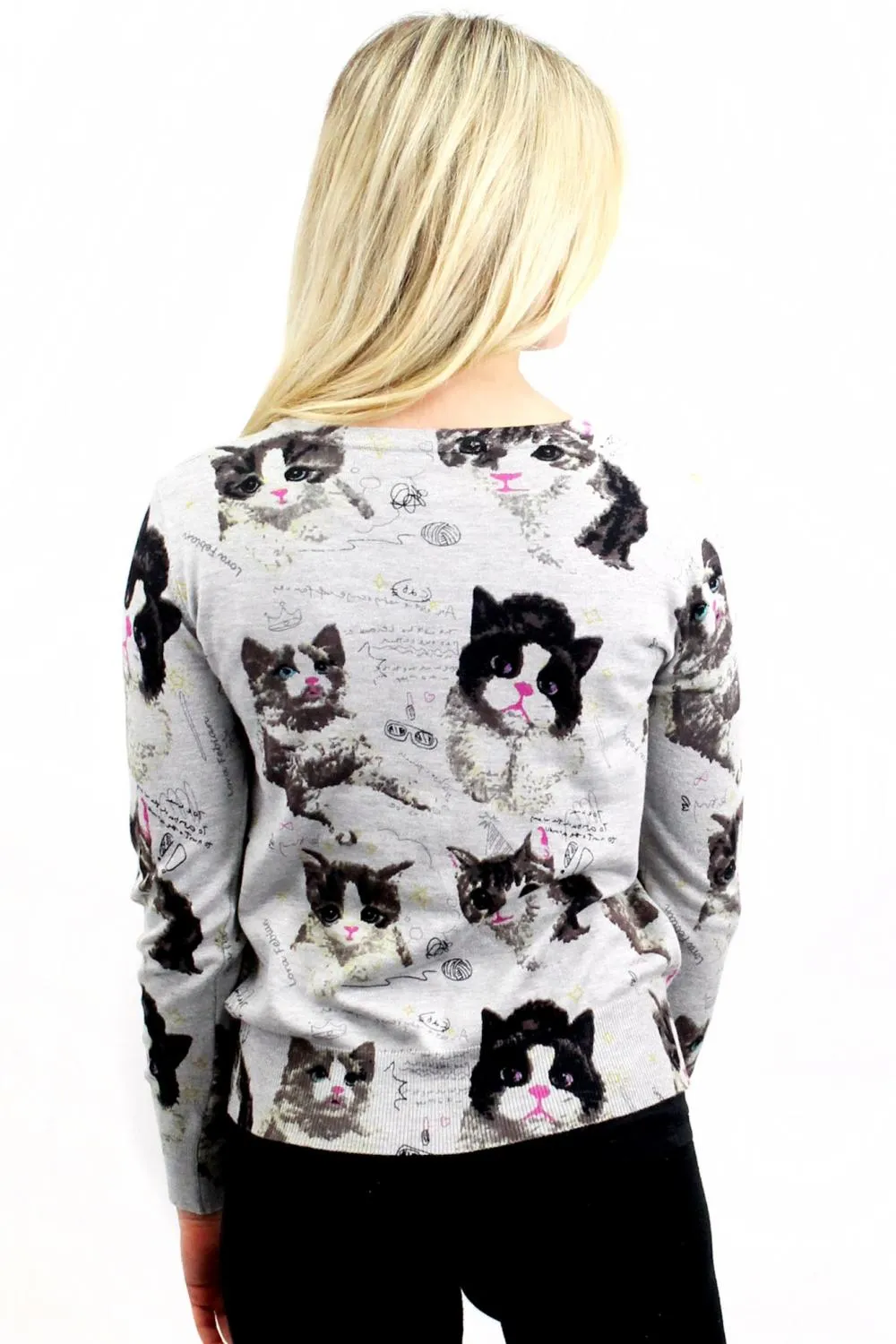 Cat Print Short Button Cardigan