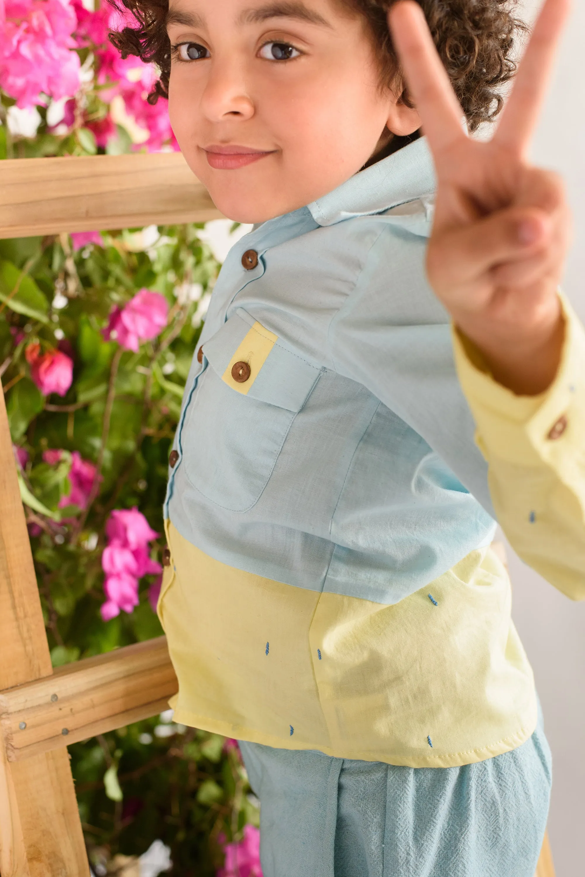 Cerulean Warbler- Organic Cotton Blue & Yellow Color Shirt For Boys