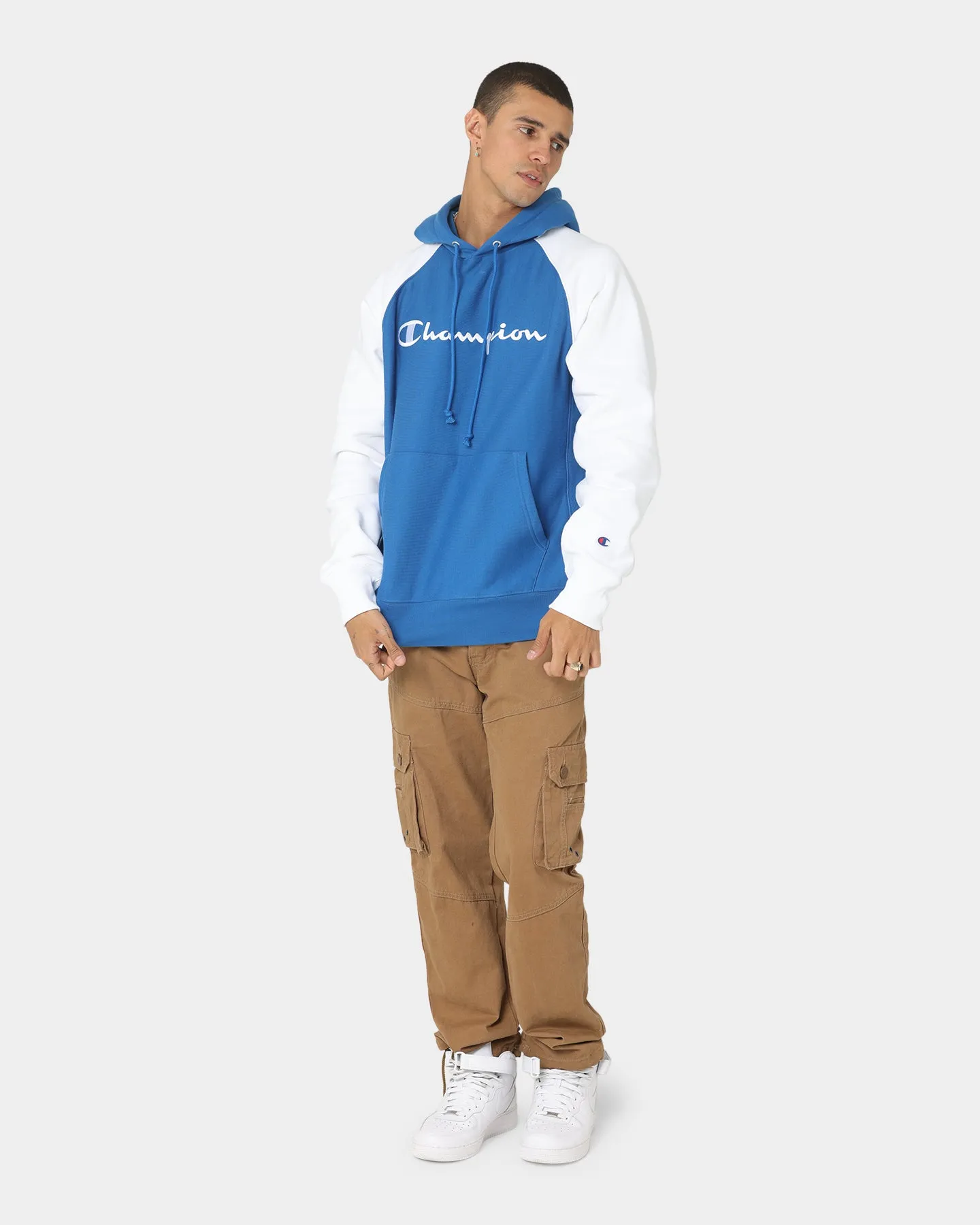 Champion Reverse Weave Raglan Hoodie Living In Blue