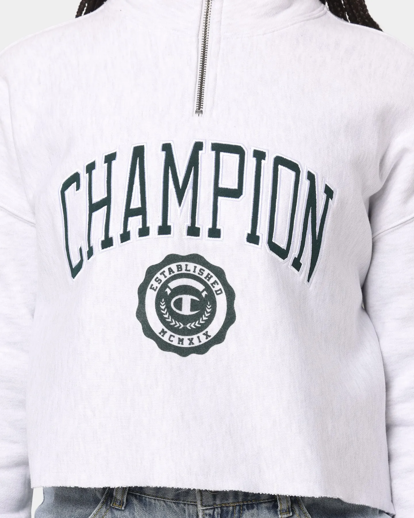 Champion Women's Reverse Weave Archive Quarter Zip Silver Grey