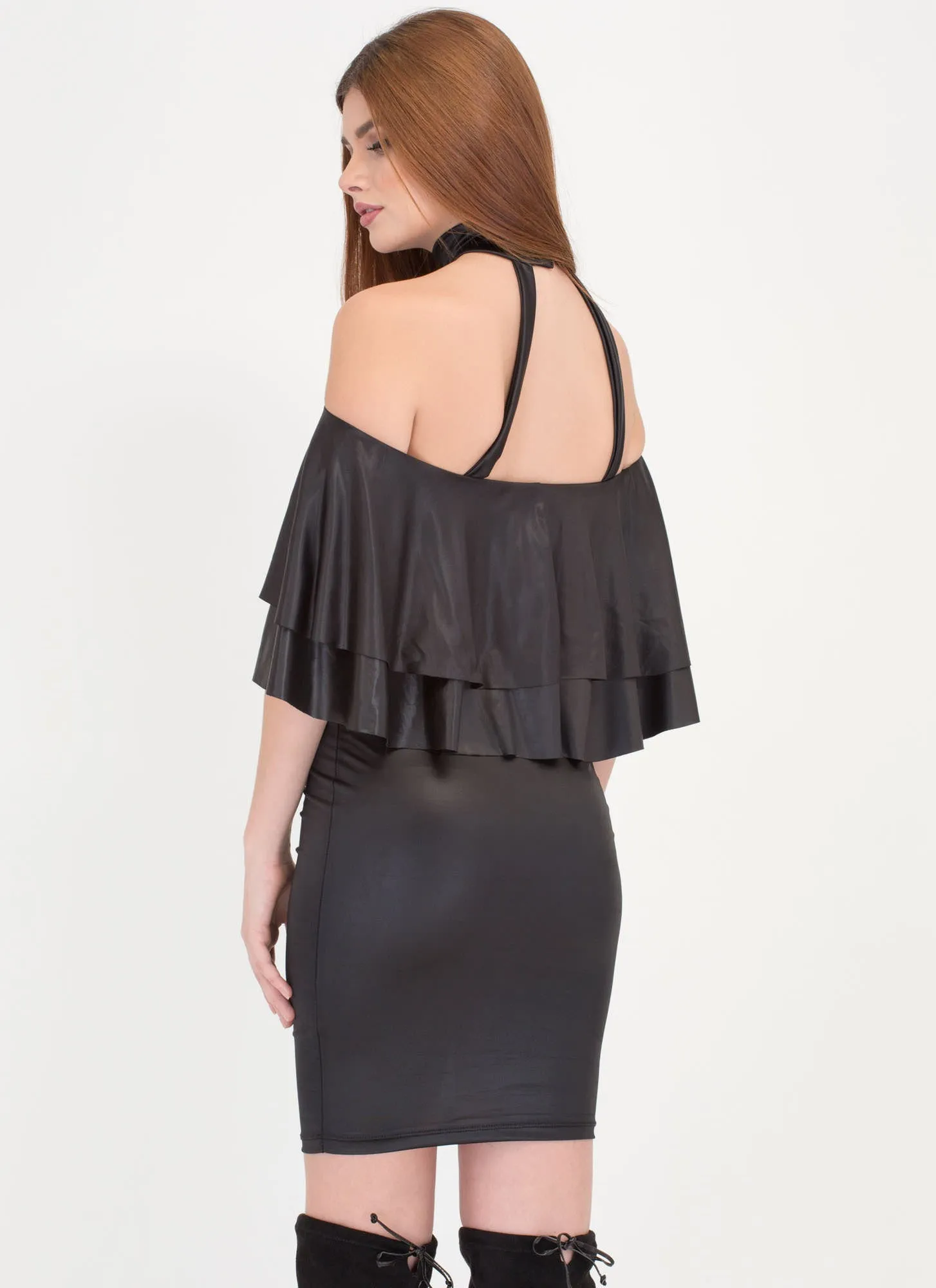 Choker Hold Ruffled Off-Shoulder Dress