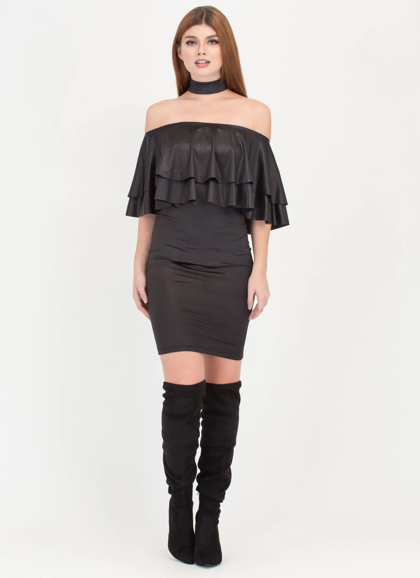 Choker Hold Ruffled Off-Shoulder Dress