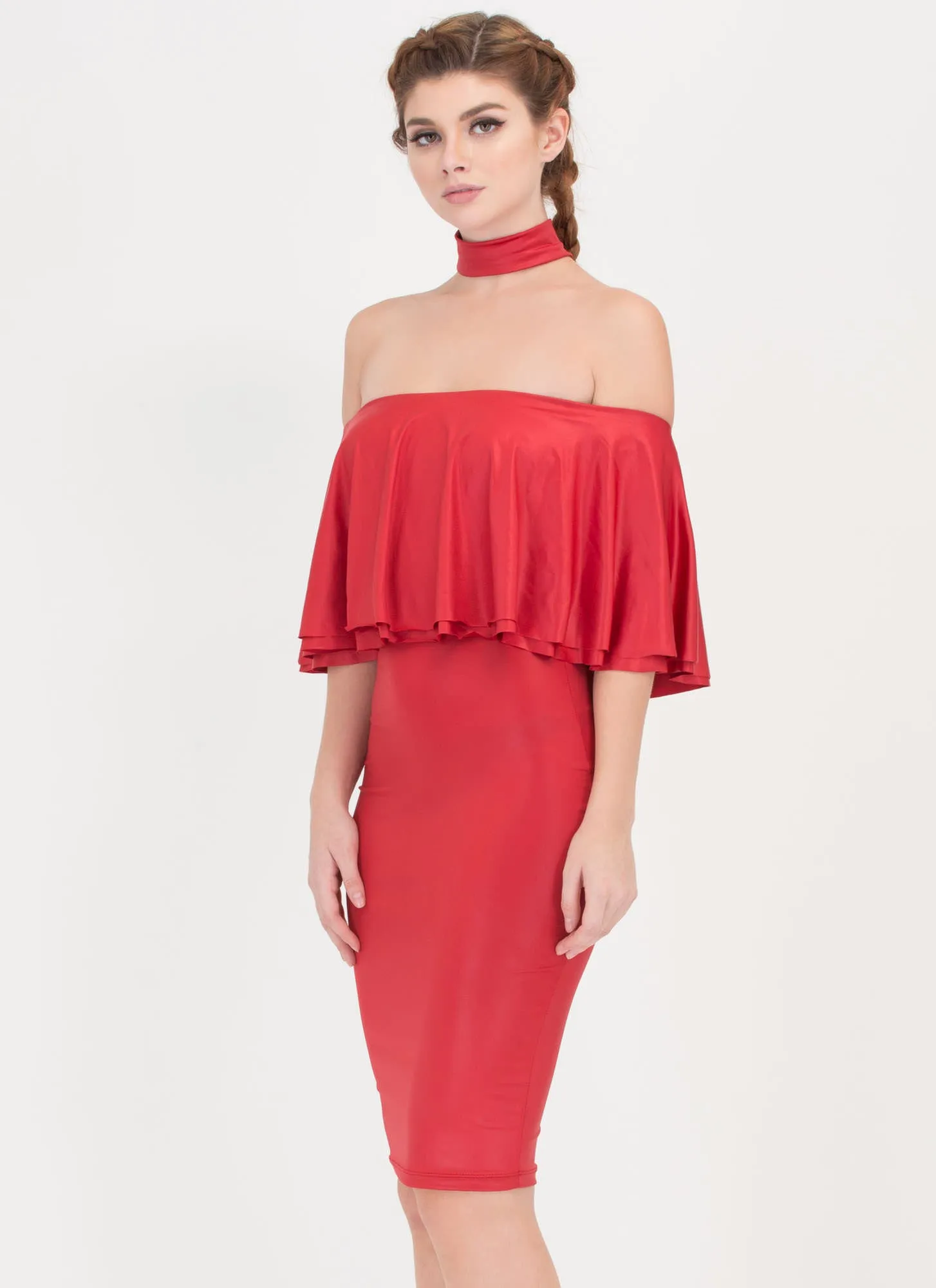 Choker Hold Ruffled Off-Shoulder Dress