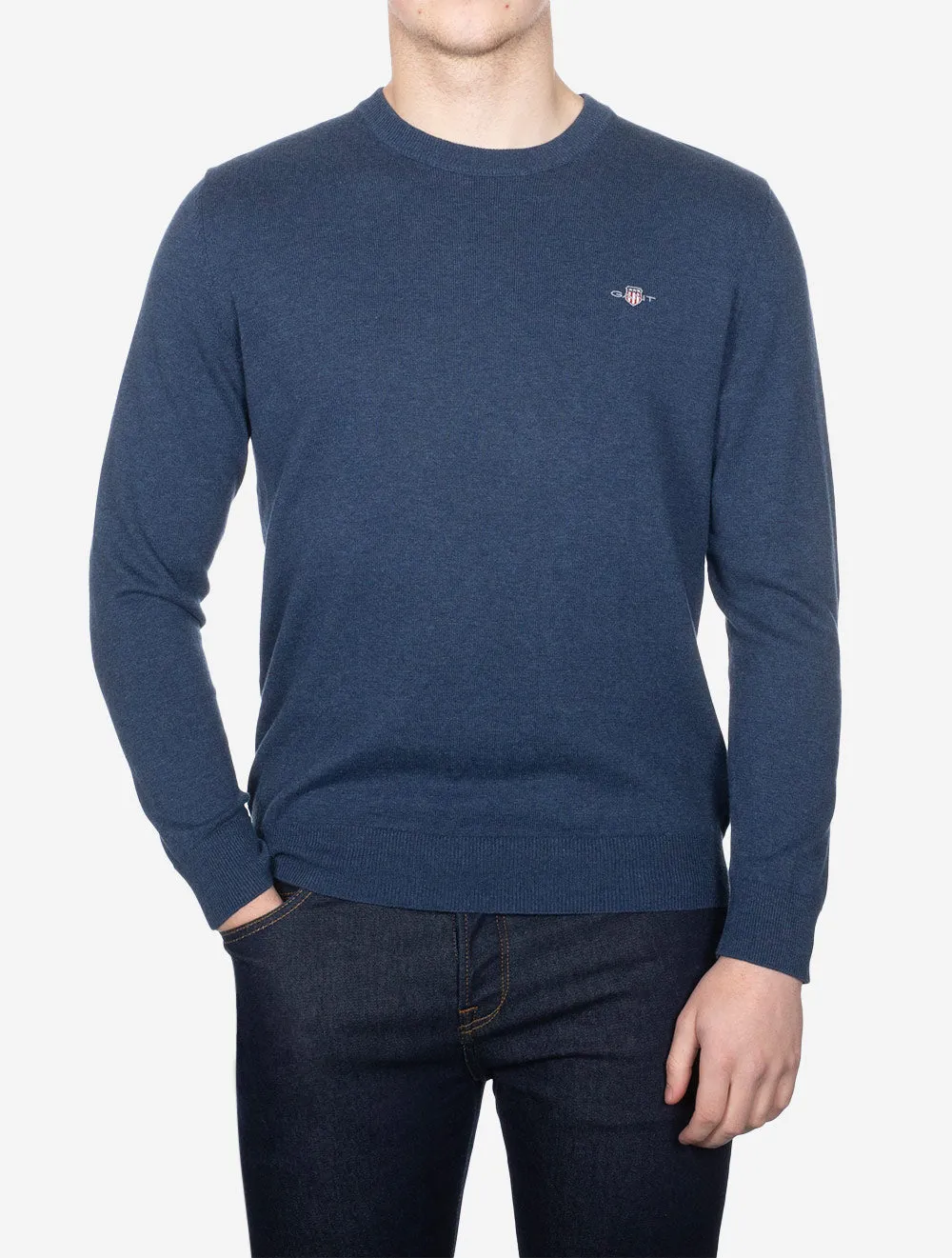 Classic Cotton Crew Neck Dark Jeansblue Melange