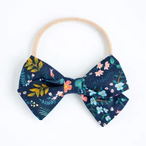 Classic Hair Bow Clip Or Headband / Navy Metallic Floral