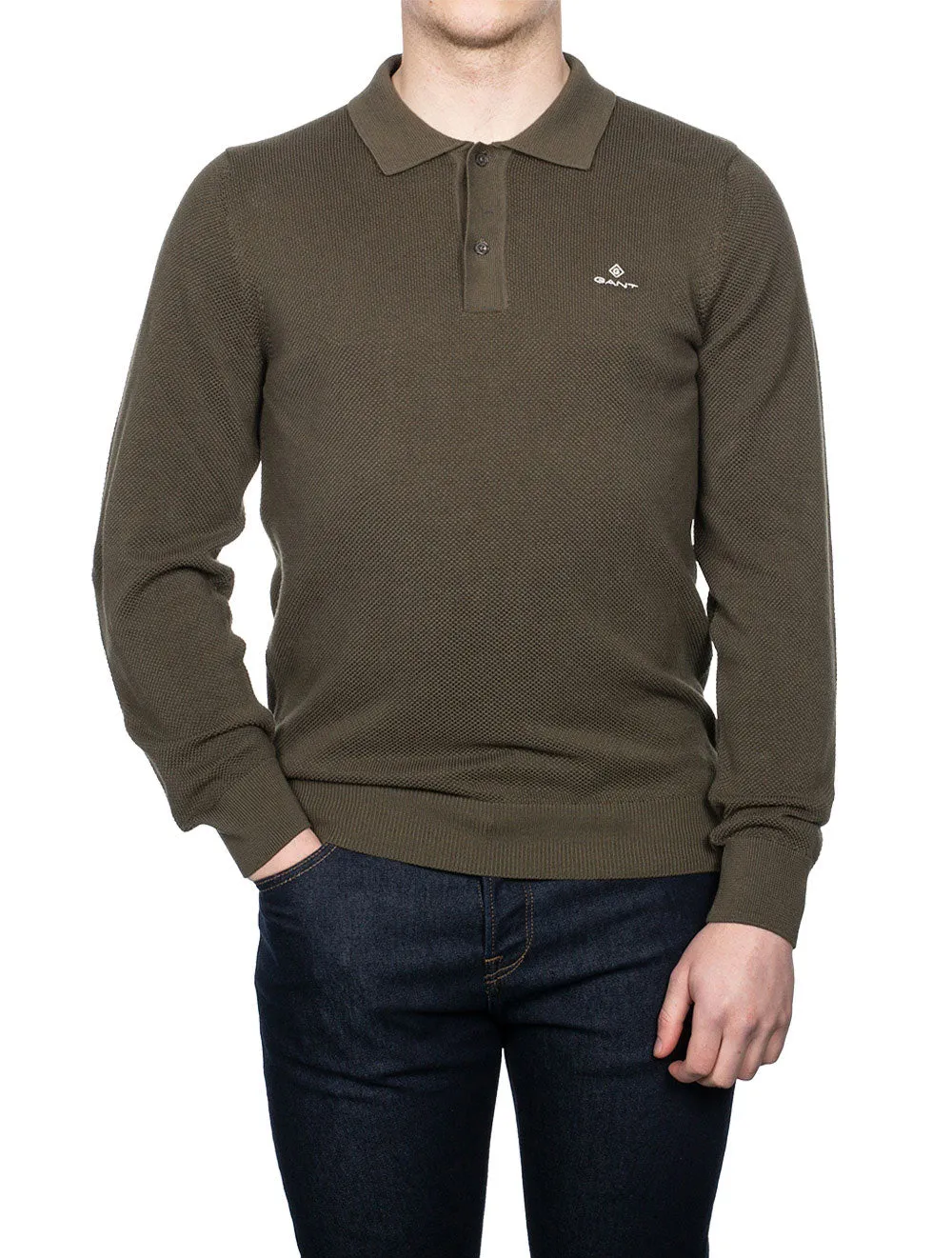 Cotton Piqué Polo Sweater Juniper Green