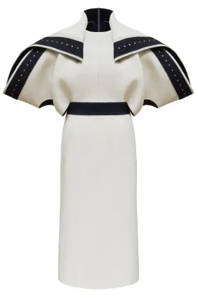 Cream and Navy Blue Wool "Boeing" Dress